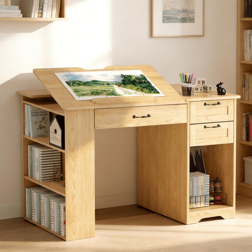 Art & Craft Zone - Adjustable Desk with Storage, Open Shelves,