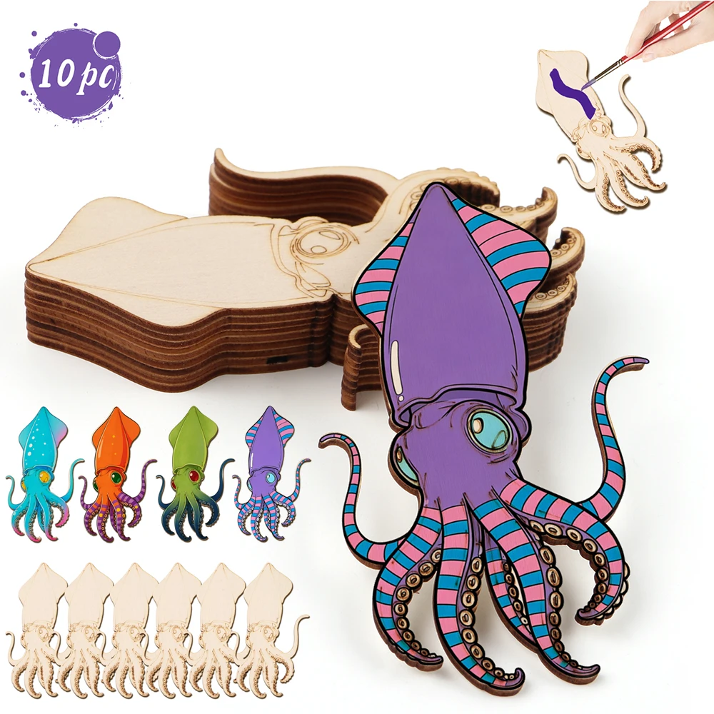 Art & Craft Zone - 10pcs/set Unfinished Wood Craft Octopus Animal