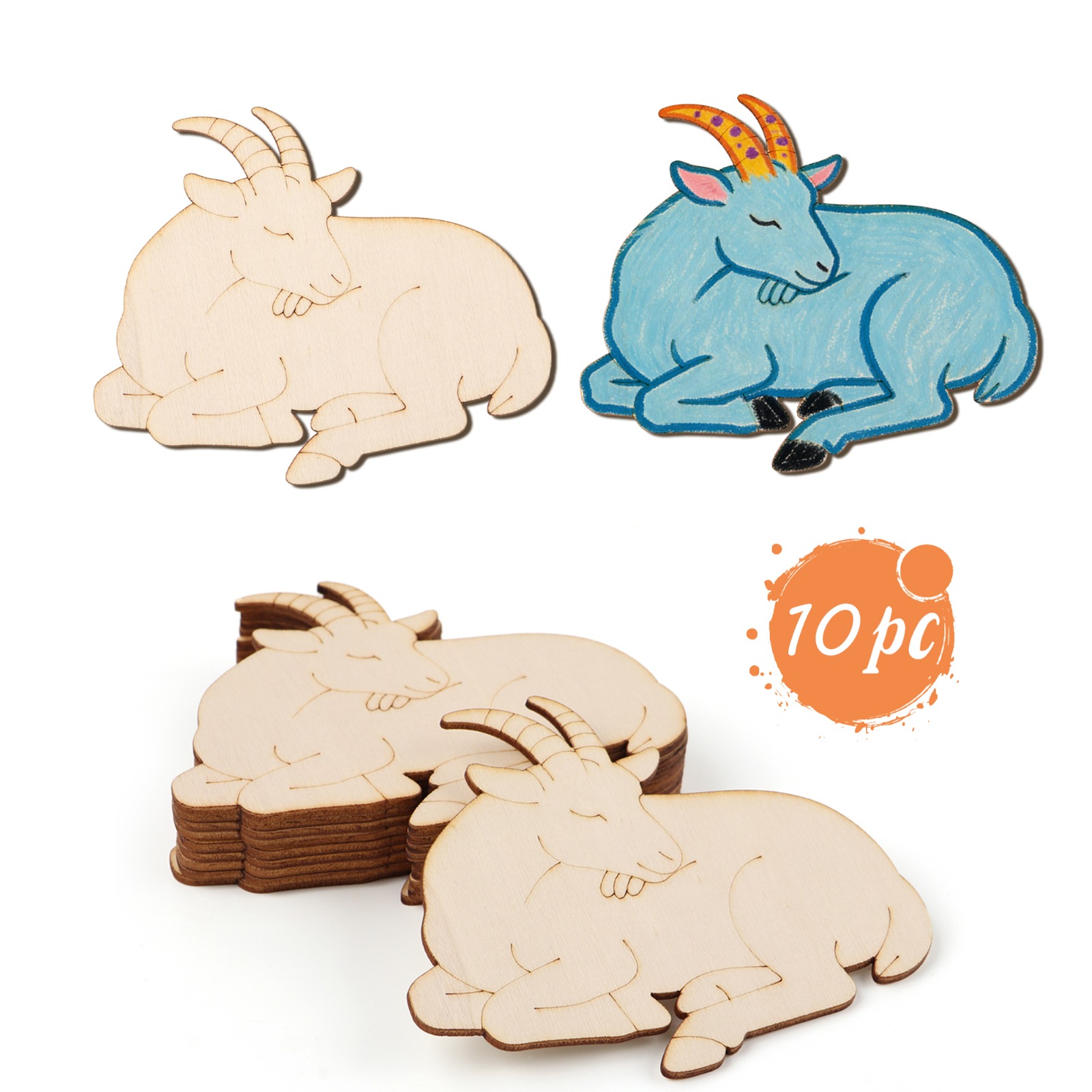 Art & Craft Zone - 10pcs/set Unfinished Wood Sheep Animal Ornaments