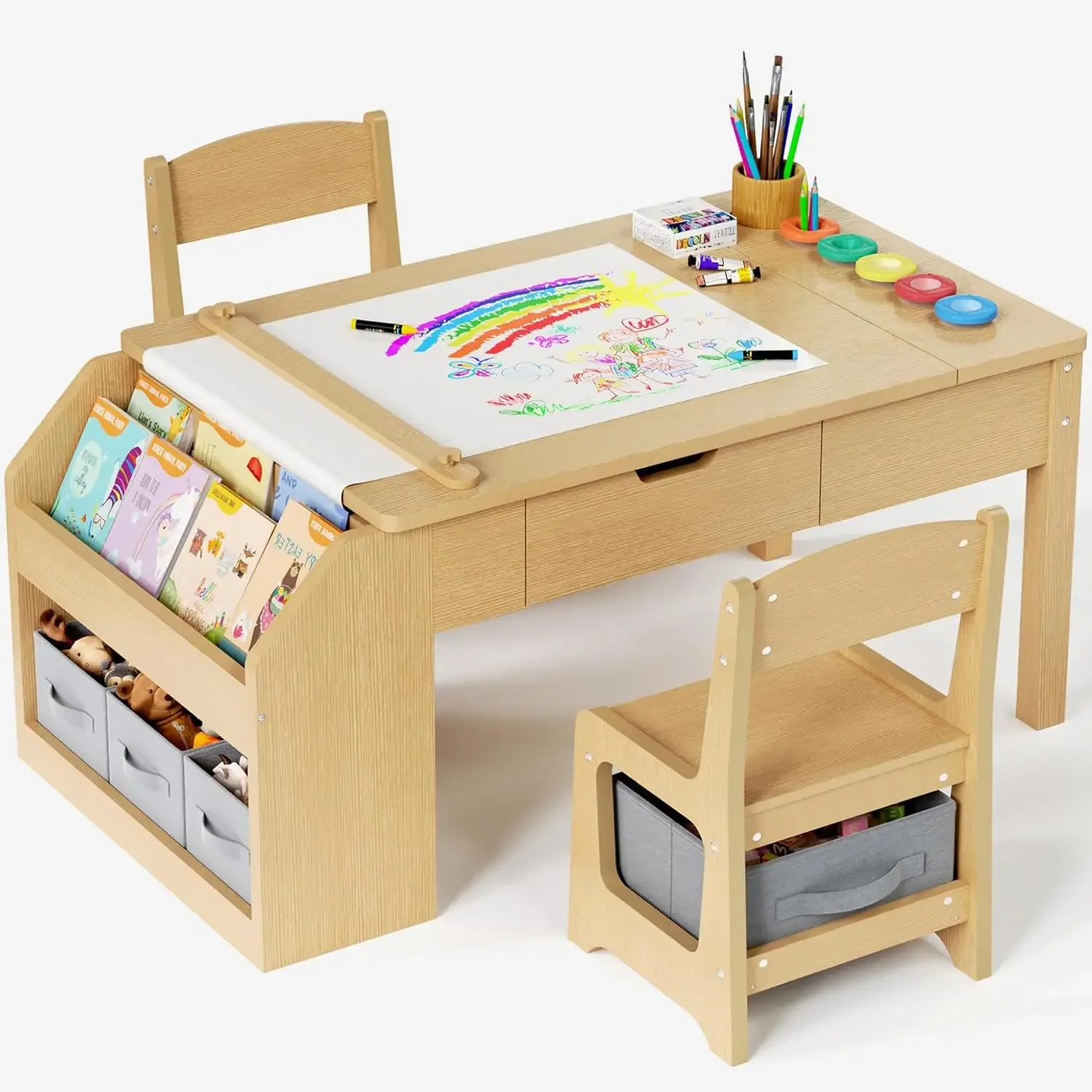 Art Craft Toddlers - 5-in-1 Kids Art Table and Chairs,