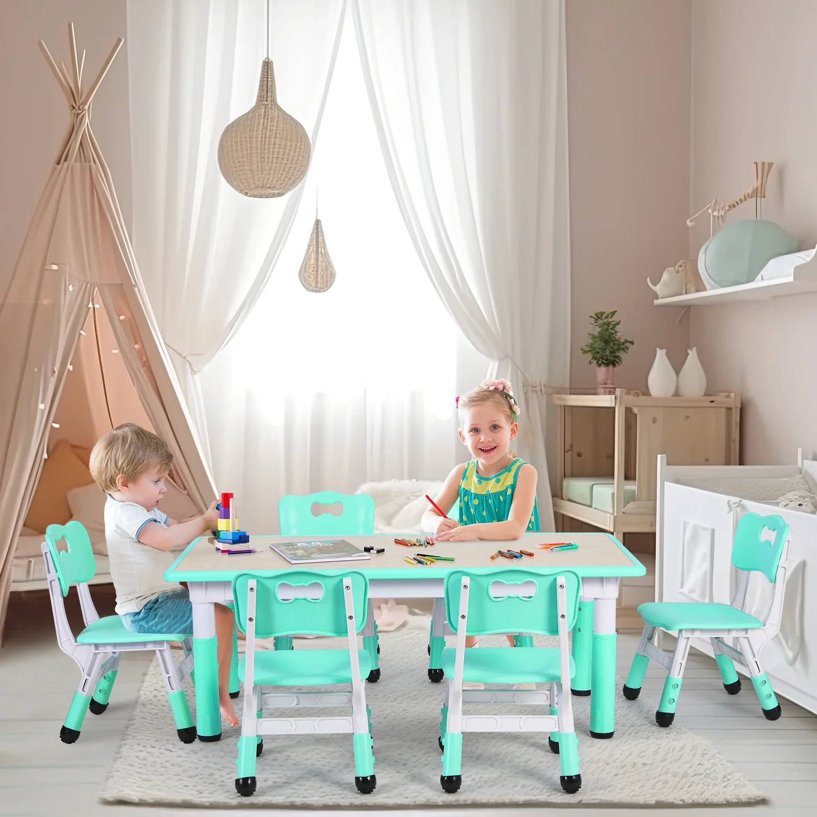 Rectangle Kids Table With 6 Ch - đánh giá và giá Art Craft Toddlers