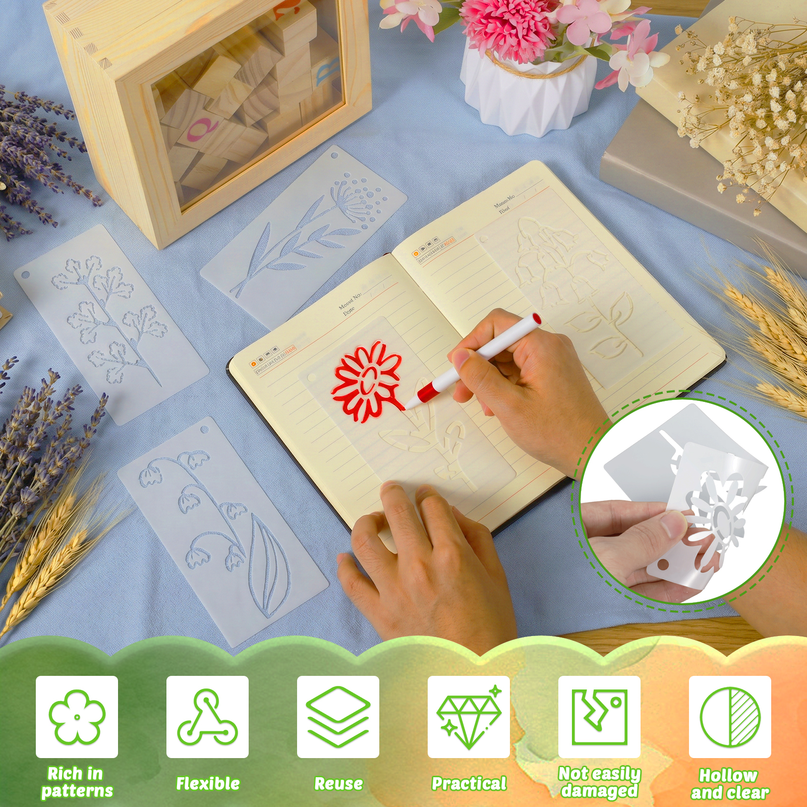 52PCS Flower Stencil Leaf Sten - đánh giá và giá Art Craft Notebook